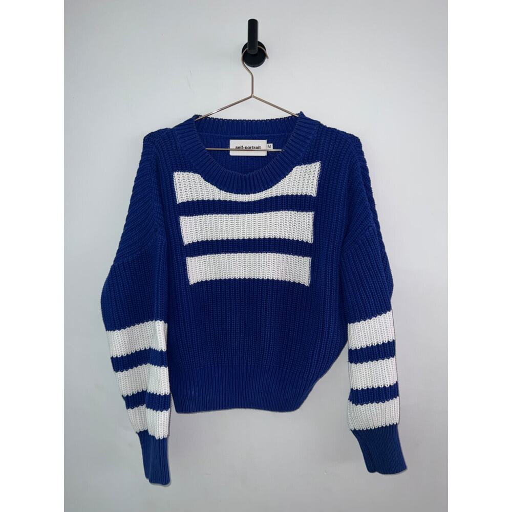 Self-Portrait Wool Knitted Crewneck Sweater In Blue Women’s size M Trendy sweate
